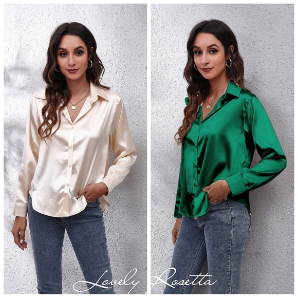 Lovely Rosetta Tops - Cream Collared Neck Buttoned Long Sleeve Shirt